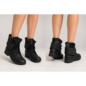 Ziggy Rock & Candy Women's Black Combat Ankle Boots Quilted Fold Over Casual